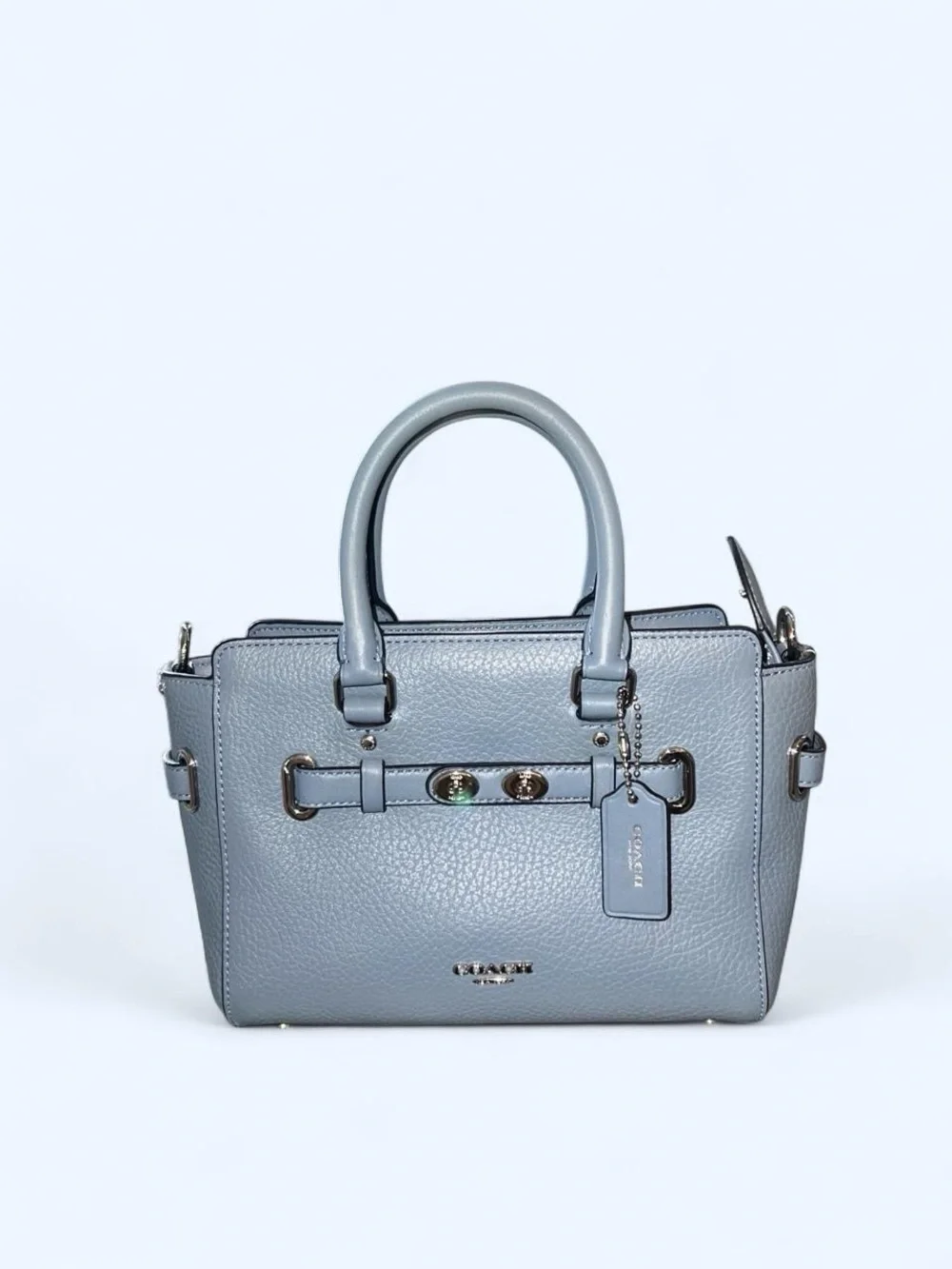 Coach Blake Carryall 25 Pebbled Leather Satchel Crossbody in Dusty Blue
